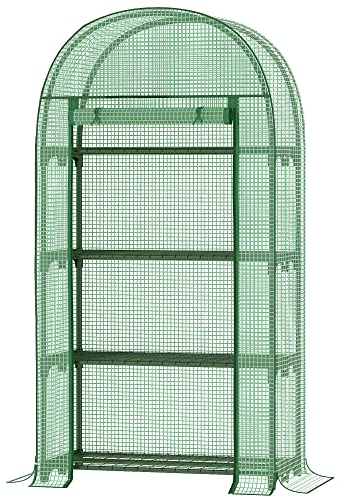 Outsunny Foliengewächshaus Balkon mit 4 Ablagen Mini Gewächshaus Treibhaus Tomatenhaus Pflanzenhaus Frühbeet Metall Grün 80 x 49 x 160 cm