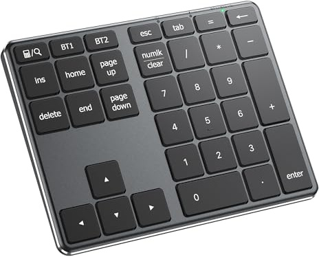 iClever Bluetooth Number Pad, Aluminum 34-Key Wireless Numeric Keypad, USB-C Rechargeable Numpad Keyboard for Data Entry and Accounting, Compatible with Laptop, Mac, Surface Pro, PC Desktop