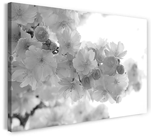 Printistico Leinwandbild (120x80cm) Blüten, Apfelbaum Rosa Frühling Sommer, schwarzweiß, Natur-Fotos, echter Holz-Keilrahmen inkl. Aufhänger, handgefertigt in Deutschland