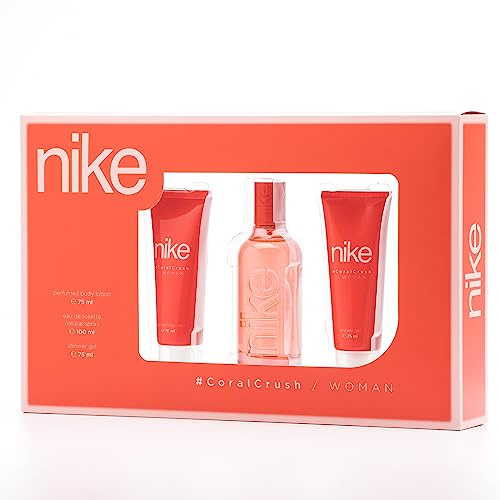 NIKE - Coral Crush Colonia 100 ml + Gel de Baño 75 ml + Crema Corporal 75 ml, Estuche de Regalo Mujer, Eau de Toilette Natural y Femenina, Aroma Floral Afrutado, Fragancia Dulce, Intensa y Duradera