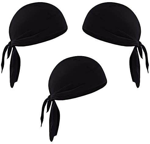BEISIJIA Sport cykling keps andningsbar snabbtorkande bandana under hjälm skalle keps justerbar cykelhatt löpning mössa pirathatt pannband för män kvinnor, 3-pack svart, one size