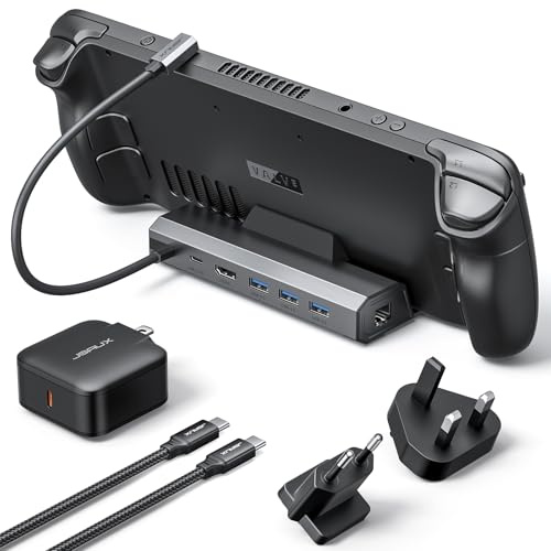 JSAUX 6-in-1 Docking Station & 65W Charger for Steam Deck/ROG Ally X-HB0603 | 4K@120Hz HDMI, Gigabit Ethernet, 100W PD Fast Charging, 3 USB 3.0 Ports, Widely Compatible with SteamOS & Windows Handhelds