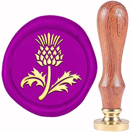craspire Distel-Wachssiegelstempel, Blumen-Siegelwachsstempel, 20 mm, Retro-Vintage-Abnehmbarer Messing-Stempelkopf Mit Holzgriff Für Hochzeitseinladungen, Halloween, Weihnachten, Erntedankfest