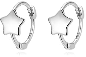 Reffeer Massive 925er Sterlingsilber-Stern-Creolen für Damen und Mädchen, winzige Stern-Huggie-Ohrringe, kleine Creolen
