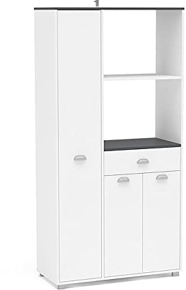 Mobelcenter, Mueble Auxiliar de Cocina 3 Puertas 1 Cajón 2 Huecos, Mueble Alacena de Cocina, Blanco y Gris Grafito, Medidas: Ancho: 90 cm x Fondo: 40 cm x Alto: 180 cm (1397)