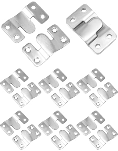 QWORK® 8 Paia Ganci ad Incastro in Ferro Zincato, Ganci per Quadri Muro, Ganci per Appendere Specchi, Connettore per Divano/Letto/ Mobili - 54x30 mm