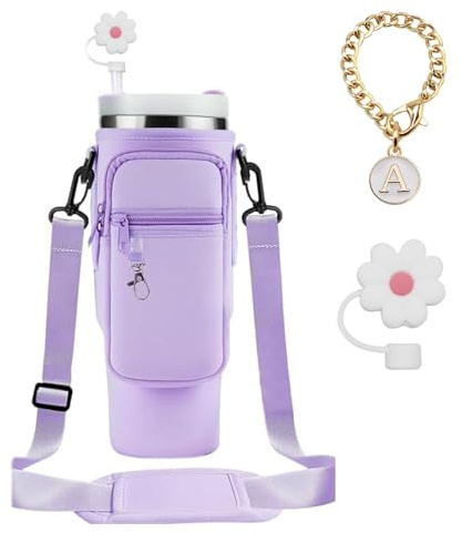 Porta bottiglia d'acqua compatibile con bicchiere Stanley da 1,18 l, borsa porta bottiglie d'acqua con tasca per telefono, carte, copertura per cannuccia e ciondolo, per accessori Stanley Cup
