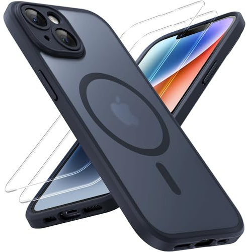 TOCOL für iPhone 14 Hülle für Magsafe, Vollständiger Kameraschutz Stoßfest Kratzfest Transluzente Rückseite Magnetisch Handyhülle für iPhone 14 Case, Schwarz
