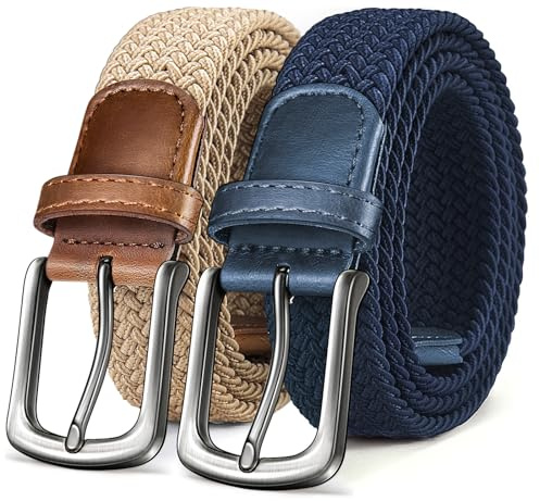 KEMISANT Gürtel Herren 2er, Elastischer Gürtel Golfgürtel 35mm | Geflochtener Stretch-Stoffgürtel Damen&Herren,Freizeit,Jeans,Sport,Beruf