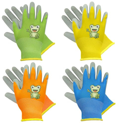 SPOKKI 4-Paar Arbeitshandschuhe für Kinder, verdickte, verschleißfeste, rutschfeste Gartenhandschuhe, Camping-Schutzhandschuhe für Mädchen und Jungen (5-7 Jahre)