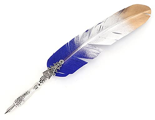 Emoshayoga Retro Federstift Vintage Retro Feder Dip Pen Kalligraphie Schreibstift mit Geschenkbox Legierung Federn Farbverlauf Blau