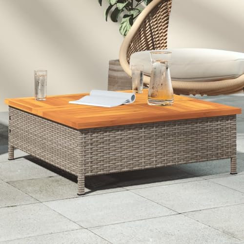 Bulliing Gartentisch Terrassentisch Wetterfest Lounge Tisch Outdoor BalkonhäNgetisch Grau 70x70x25 cm Rattan und Akazienholz