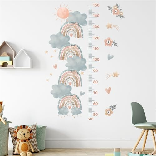Ueiwffzo Messlatte für Kinder, Regenbogen Wandtattoo Kinderzimmer, Kinder Höhe Diagramm Wandsticker, Wandaufkleber, Messlatte kind wandtattoo, Kinderzimmer Deko für Jungen und Mädchen (Regenbogen)