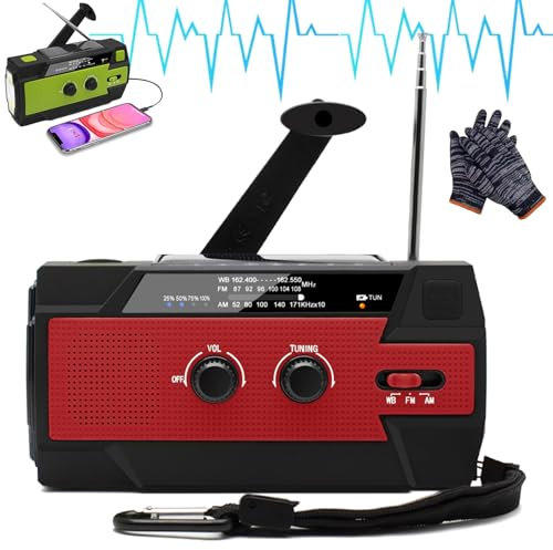 Gienslru Trailblazer Emergency Solar Powered Radio 2.0, Solar & Hand Crank Radio, Emergency Radio, 4000mAh Power Bank, Waterproof, Red