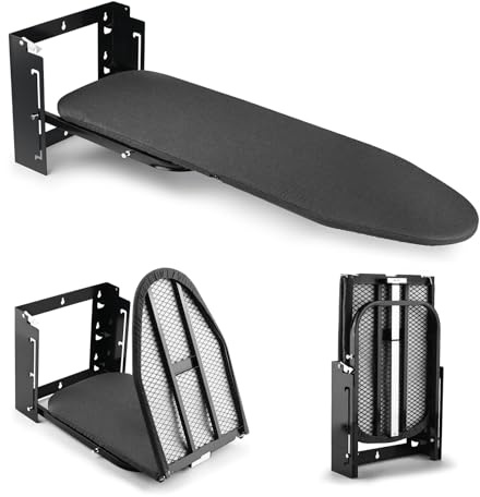 Bügelbrett zur Wandmontage, Höhenverstellung, 91,4 x 30,5 cm, zusammenklappbares Bügelbrett, Wandhalterung, platzsparend, mit abnehmbarem hitzebeständigem Bezug für Waschküche, Zuhause, kleine Räume