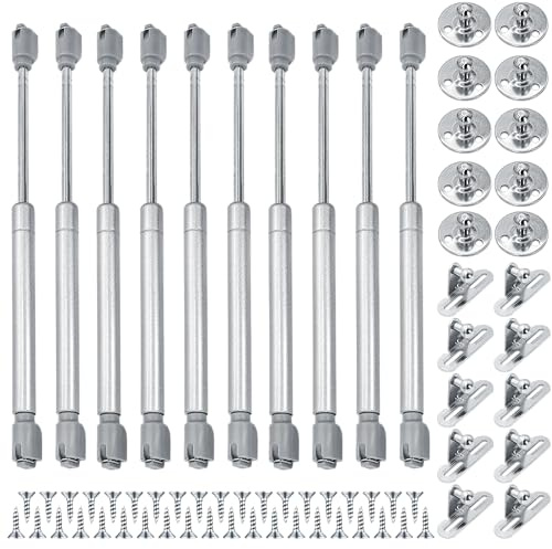 Stolmet Molla a gas 80N, 10 pezzi, set completo con elementi di fissaggio, per mobili, ammortizzatori per porte dell'armadio, molla a gas in acciaio, plastica, grigio