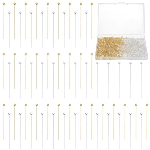 UNICRAFTALE 1000 Stück 2 Farben Kugelkopfstifte 30mm Gerader Kopfstift Messing Endkopfstifte Beschläge Kopfstifte Ohrringe DIY Herstellung Stifte Metalldrahtstift Zur Schmuckherstellung