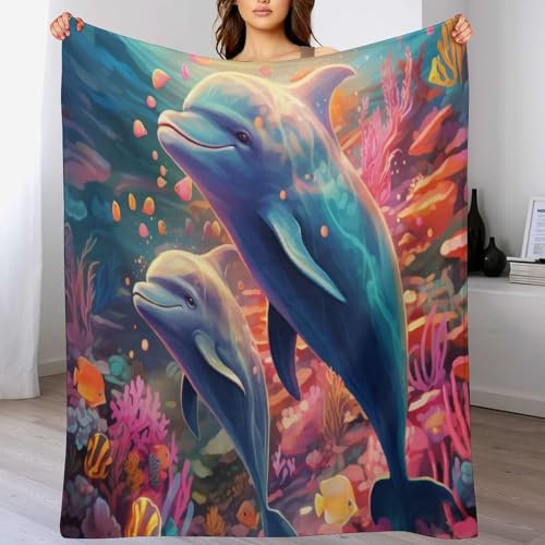 AAPZY Delfin Decke Fleecedecke Geschenk Damen Männer Mädchen Jungen Vier Jahreszeiten Super Weich Und Bequem Plüschdecke Sofa Schlafsofa Büro （150×200cm）
