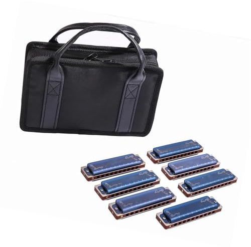 mundharmonika anfänger Diatonische Mundharmonika 10 Löcher Blues-Mundharmonika Mundharmonika-Set 7 Mit Box Für Anfänger Und Erwachsene(Blue)