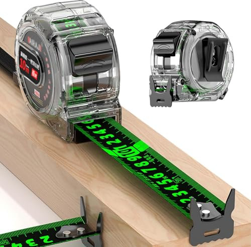 10M/32.8ft Fluorescent Steel Tape Measure, Stainless Steel Retractable Tape Measure, Width 25mm Waterproof Tape Measure, Thicken Ruler Tape, Easy To Read Self-Lock Measuring Tape Measure