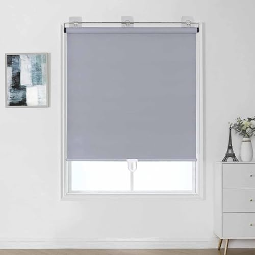 DZHTUF Suction Cup Blackout Windows Shades, Retractable Sunscreen Roller Blinds, 40/50/60/70/90/110/120/150cm, No-Drill Curtains, Lightweight Insulated Blinds,Grey-60x150cm/24x59in