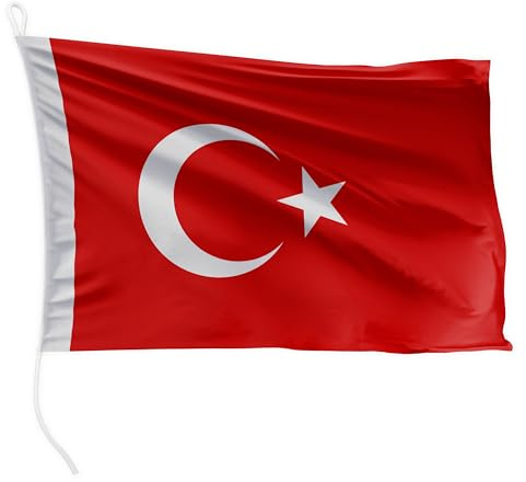 FLAGLY bandiera per barca Turchia 30 x 20 cm formato orizzontale - peso del tessuto 115g/m² - stampata, robusta con corda e occhiello, accessori per barca barca a motore