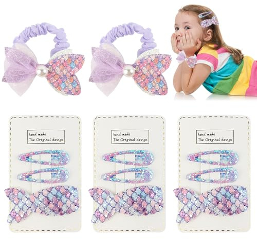 Kytpyi Pinzas Pelo Niña, 9 piezas Coloridos Sirena Horquillas con 2 piezas Gomas Pelo Niña para Vida Cotidiana Día Escolar Partido,Lindo Niños Bebe Accesorios Cabello para Regalo (Morado)