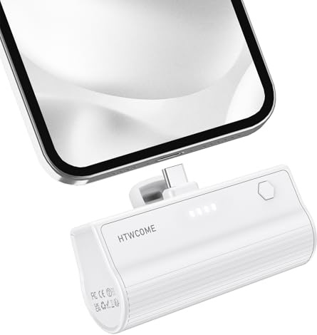 HTWCOME Mini Power Bank 5000mAh, USB-C 20W Power Bank mit schnellem Laden, kompatibel mit iPhone15 / 16 Pro Max / 16 Pro / 15, Samsung Serie, Xiaomi Huawei Oppo, iPad, AirPods und Android (weiß)
