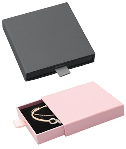 pawpoem 2 Stück Schmuck Geschenkbox Klein, 9x9x1,7 cm, Rosa & Schwarz, elegante Box für Schmuck, stilvolle Verpackung als Kettenbox für Ringe, Ohrringe, Anhänger
