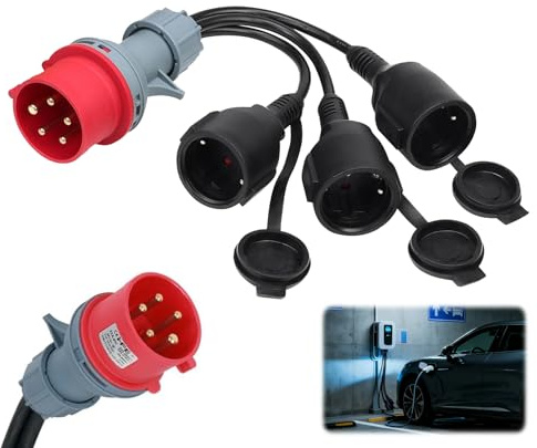 CEE Adapter 400V 16A Starkstrom Verteiler 3x230V Kupplung | Starkstrom Verteiler mit Klappdeckel und Schutzkontaktsteck für Außenbereich, Caravan und Industrie