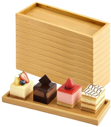 10 Pcs Rectangle Wooden Serving Tray, 29 x 10 cm Small Bamboo Serving Board Bulk, Wooden Charcuterie Boards Plates Decor for Food Restaurant Display Coffee Wine Tea Fruit Meals Dessert