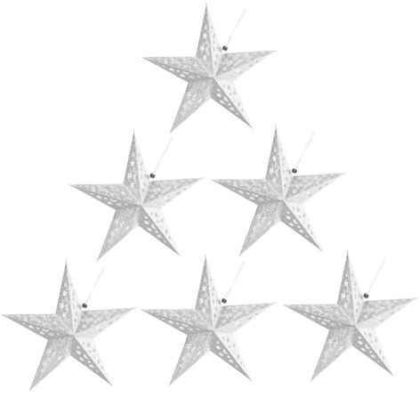 BIUDECO Set 6 Pezzi Paralumi a Forma di Stella 3D in Carta Argento 30Cm Decorazioni Pendenti per Feste Matrimoni Natale Interni