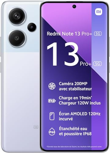 XIAOMI Redmi Note 13 Pro+ 5G (12+512GB) Plata - Móvil Libre - Gama Alta - Pantalla 120Hz AMOLED - Cámara 200MP - Carga 120W, Accesorios no incluidos (Reacondicionado)