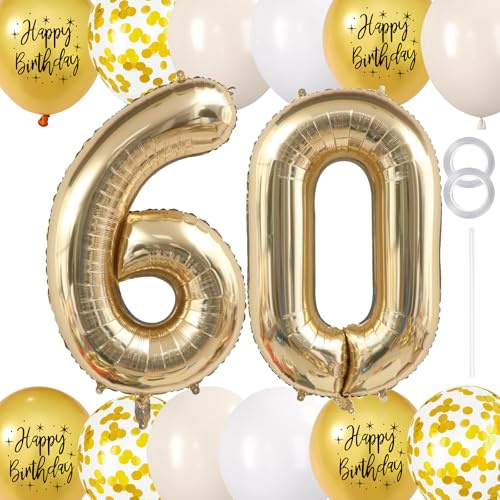 GoldRock 17 Stück XXL Luftballons 60 Geburtstag Deko Set, Deko 60 Geburtstag Frau Mann, Deko 60. Geburtstage Mann Frau,40 Zoll Zahlen 60 Luftballon+Happy Birthday Ballons,Geburtstagsdeko 60 Jahre Gold