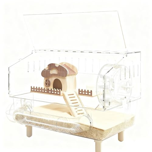Großer Transparenter Hamsterkäfig Mit 11 Zubehörteilen - 2-Etagen-Käfig Aus Acryl Inklusive Laufrad, Futternapf, Schlafhaus Und Badehaus, 45x34x28cm Für Artgerechte Haltung Von Kleintieren Zu Hause