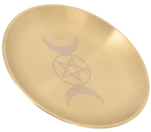 Artibetter Plateau D’Autel Rond en Métal Motif Pentagramme Plaque Porte-Bougie Rituelle Décorative Plateau de Rangement pour Objets Cérémoniels et Bougies Rituelles