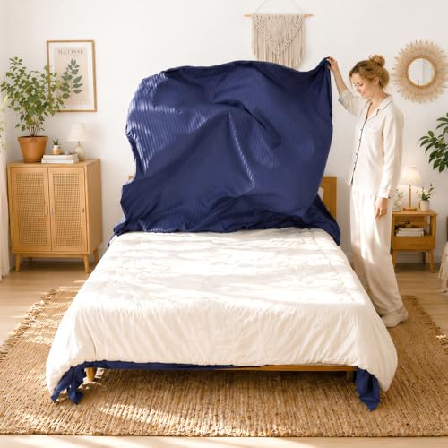 REDSSEN Easy Fit Duvet Cover Set with 3-Sided Zip | Zip Duvet Cover for Easy Putting On & Removing | Soft Polyester Bedding Set | Breathable Easy Care Quilt Cover | Double Size | Navy Blue