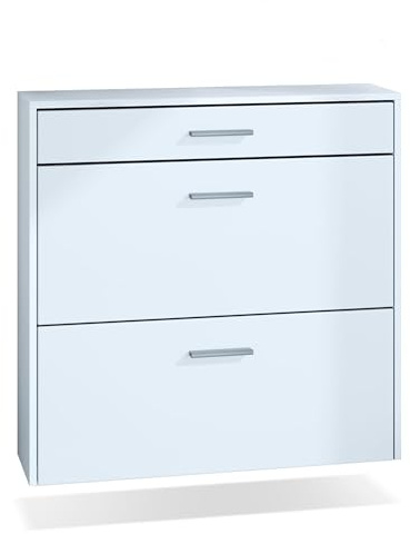 InnoFurn hängender Schuhschrank Roma Air Schmal mit 2 Klappen und 1 Schublade, Platzsparender Schuhkipper Flurschrank für Diele Flur Garderobe, Weiß matt (89 x 87 x 23 cm)