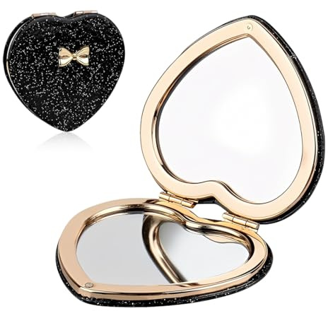 BIKPRST Specchi Cosmetici Compatto Tascabile Elegante, Specchio da toeletta a forma di cuore,Compatto e portatile,Regali per ragazze, regali di compleanno