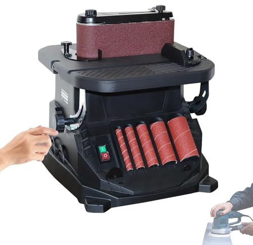 Lijadora vertical de husillo oscilante, máquina de carpintería 2 en 1 con 5 mangas de lijado, herramienta de lijado de madera de 450 W, equipo de taller, para curvas y contornos, piezas de trabajo