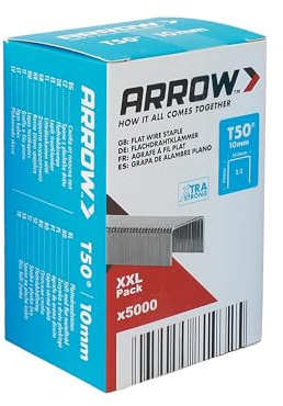 Arrow Grapa de alambre plano T50 10 mm, paquete XXL de 5000 unidades, grapa para grapadoras manuales, grapadoras eléctricas y grapadoras de martillo