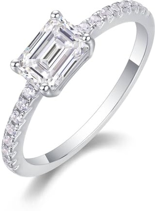 KnSam Echt Goldschmuck Solitärring Gold Au750, Verlobungsring Elegant Halb Ewigkeit mit Moissanit Rechteckschliff, Ring PT950 Platin, Gr.47-65