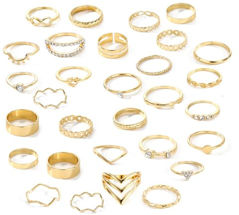 JiaQuenWex Rings - 30Pcs Gold Ring Set, Gold Rings for Women Stackable Knuckle Rings, Rings Women Dainty Fashion Finger Rings Pack for Daily Wear & Special Occasions
