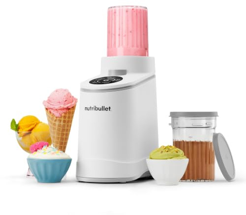 nutribullet Chill Ice Cream Maker, for Gelato, Sorbet, Frozen Yogurt, Smoothie Bowls, Compact Size, (2) Dishwasher Safe 16 oz. Pint Cups with Lids, White, NBD50100AW