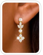 ZOERAY Guldörhängen silver 925 hängande för kvinnor pärlörhängen med zirkon vattentät 18K guldpläterade droppar örhängen allergivänliga glitter örhängen modesmycke brudsmycke present för kvinnor