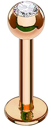 Piersando Piercing Stab Stecker Kugel mit Kristall Lippen Labret Lippenpiercing Ohr Tragus Ohrpiercing Helix Nase Intim Zungen Nasen Rosegold Clear 1,2mm x 6mm