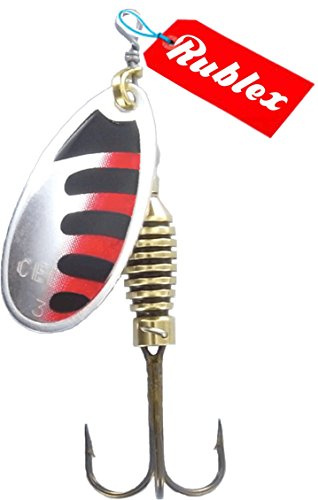 Rublex - Pack de 5 Cucharillas de Pesca Celta-3 ANR | Cebo Artificial de Pesca con Sistema Quita-Vueltas y Anzuelo Fácilmente Intercambiable, Color ANR Plata Negro Rojo, 5gr