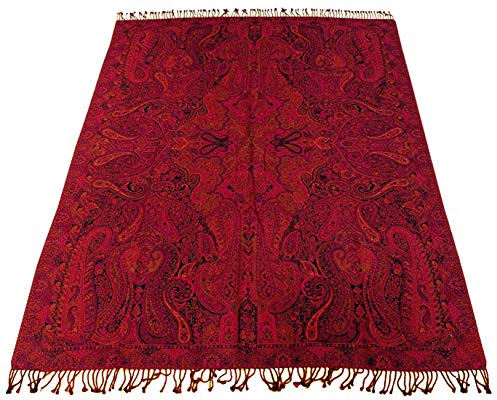 Lorenzo Cana Luxus Decke Jacquard gewebt aus Baumwolle mit feinster Wolle vom Merino Lamm, Paisley Decke Wolle Sofadecke Picknickdecke Plaid 140 cm x 200 cm - 96269