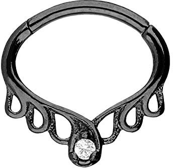 PIERCINGLINE Chirurgenstahl Clicker Orientalisches Design + Kristall Piercing Septum Tragus Helix Schwarz