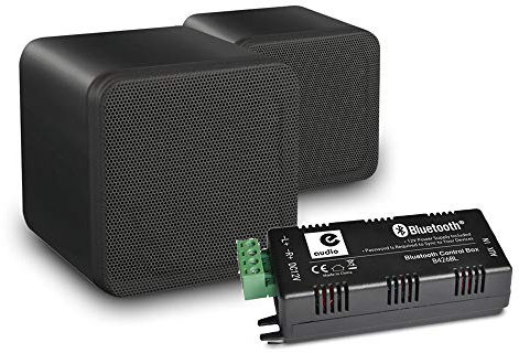 e-audio B406A Wireless Bluetooth Speaker Amplifier System, 80W Mini Home and Cafe Stereo Sound Kit with Dual 4 HiFi Speakers, Aux Input & 10m Cable, Black